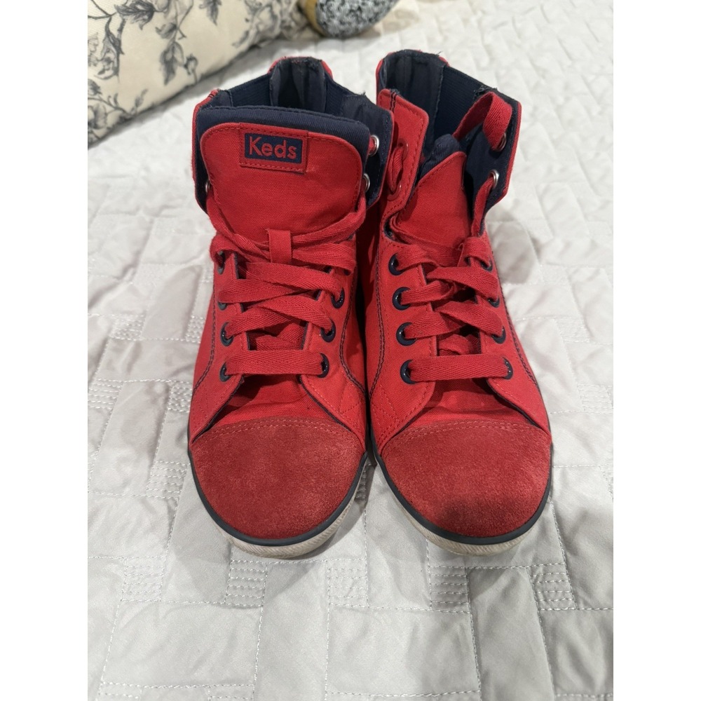 KEDS High Top Sneakers, Women's 8 Canvas w/ Suede toe & back stripe, Red & Blue